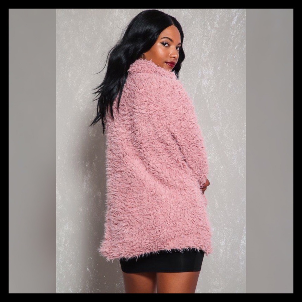 Dusty Pink Long Sleeve Faux Fur Coat - Picture 5 of 7